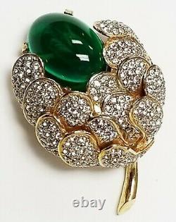 Vintage Kenneth Jay Lane KJL Green Flawed Emerald Gripoix Rhinestone Brooch