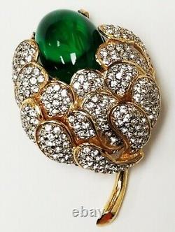 Vintage Kenneth Jay Lane KJL Green Flawed Emerald Gripoix Rhinestone Brooch