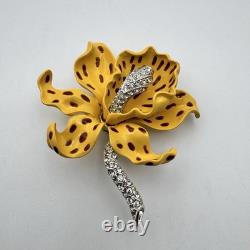 Vintage Kenneth Jay Lane Yellow Enamel Orchid Flower Brooch