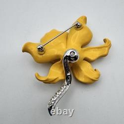 Vintage Kenneth Jay Lane Yellow Enamel Orchid Flower Brooch