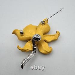 Vintage Kenneth Jay Lane Yellow Enamel Orchid Flower Brooch