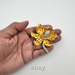 Vintage Kenneth Jay Lane Yellow Enamel Orchid Flower Brooch