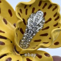 Vintage Kenneth Jay Lane Yellow Enamel Orchid Flower Brooch