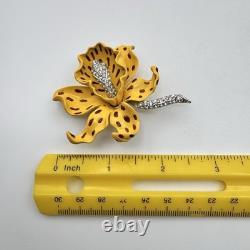 Vintage Kenneth Jay Lane Yellow Enamel Orchid Flower Brooch