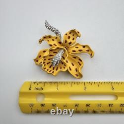 Vintage Kenneth Jay Lane Yellow Enamel Orchid Flower Brooch