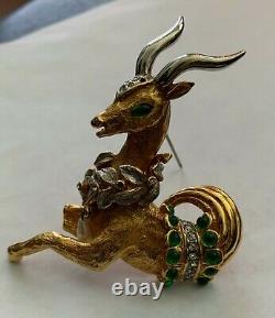 Vintage Kenneth Jay Lane c. 1960's Cabochon and Rhinestone Antelope Pin/Brooch