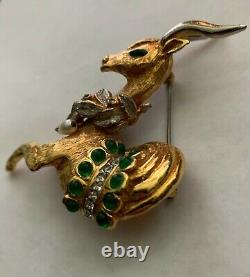 Vintage Kenneth Jay Lane c. 1960's Cabochon and Rhinestone Antelope Pin/Brooch