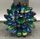 Vintage Kramer Blue Green Aurora Borealis Givre Rhinestone Floral Brooch Pin
