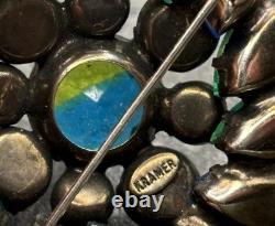 Vintage Kramer Blue Green Aurora Borealis Givre Rhinestone Floral Brooch Pin