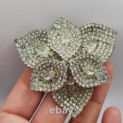 Vintage Kramer Brooch Rhinestone Silver Tone Layered Large