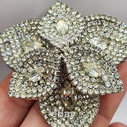 Vintage Kramer Brooch Rhinestone Silver Tone Layered Large