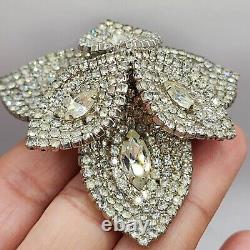 Vintage Kramer Brooch Rhinestone Silver Tone Layered Large