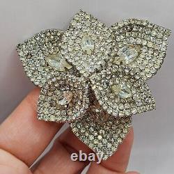 Vintage Kramer Brooch Rhinestone Silver Tone Layered Large