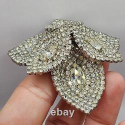 Vintage Kramer Brooch Rhinestone Silver Tone Layered Large