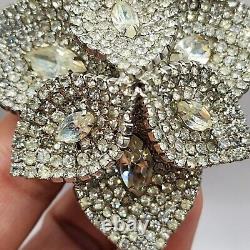 Vintage Kramer Brooch Rhinestone Silver Tone Layered Large