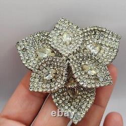 Vintage Kramer Brooch Rhinestone Silver Tone Layered Large