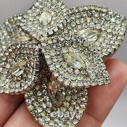 Vintage Kramer Brooch Rhinestone Silver Tone Layered Large