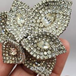 Vintage Kramer Brooch Rhinestone Silver Tone Layered Large