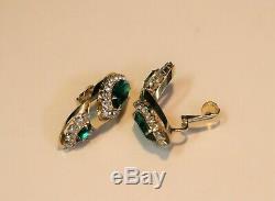 Vintage Kramer NY Goldtone + Green Necklace, Bracelet, Earrings, Brooch Set