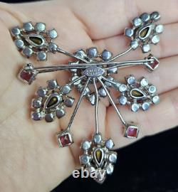 Vintage Kramer Purple and Clear Rhinestone Brooch Large Signed