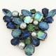 Vintage Kramer Signed Blue Green Molded Glass Rhinestone Big Runway Brooch Pin