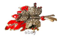 Vintage LARGE Floral RHINESTONE BROOCH-Coro Adolf Katz-c1930s-1940s