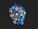 Vintage LARGE SAPHIRET CABOCHONS & BLUES RHINESTONES BROOCH