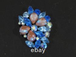 Vintage LARGE SAPHIRET CABOCHONS & BLUES RHINESTONES BROOCH