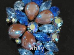 Vintage LARGE SAPHIRET CABOCHONS & BLUES RHINESTONES BROOCH