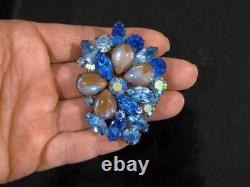 Vintage LARGE SAPHIRET CABOCHONS & BLUES RHINESTONES BROOCH