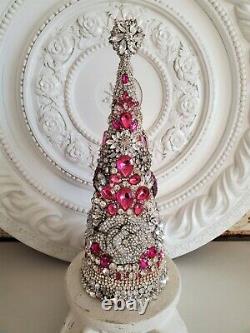 Vintage LARGE rHiNesToNe jewelry lot Christmas Tree earrings brooch trim button