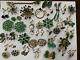 Vintage LOT Green Jeweled Tones Rhinestones Pins/Brooches, Dress Clip & Earrings