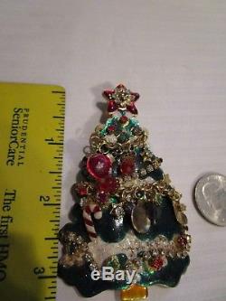Vintage LUNCH AT THE RITZ Large Gold Tone Christmas Tree Pin Brooch Pendant