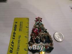 Vintage LUNCH AT THE RITZ Large Gold Tone Christmas Tree Pin Brooch Pendant