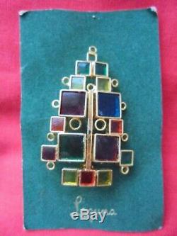 Vintage Laguna RARE Christmas tree pin brooch on card Mod plique a jour Lucite