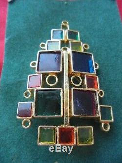 Vintage Laguna RARE Christmas tree pin brooch on card Mod plique a jour Lucite
