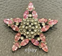 Vintage Large 2.25 Star Dome Art Deco Pink Rhinestone Pot Metal Brooch Pin