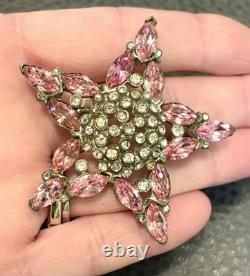 Vintage Large 2.25 Star Dome Art Deco Pink Rhinestone Pot Metal Brooch Pin