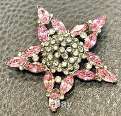 Vintage Large 2.25 Star Dome Art Deco Pink Rhinestone Pot Metal Brooch Pin