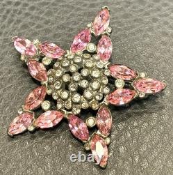 Vintage Large 2.25 Star Dome Art Deco Pink Rhinestone Pot Metal Brooch Pin