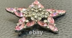 Vintage Large 2.25 Star Dome Art Deco Pink Rhinestone Pot Metal Brooch Pin