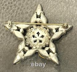 Vintage Large 2.25 Star Dome Art Deco Pink Rhinestone Pot Metal Brooch Pin