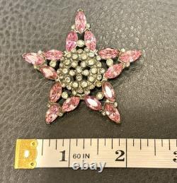 Vintage Large 2.25 Star Dome Art Deco Pink Rhinestone Pot Metal Brooch Pin