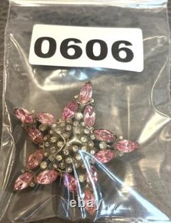 Vintage Large 2.25 Star Dome Art Deco Pink Rhinestone Pot Metal Brooch Pin
