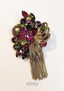 Vintage Large Alice Caviness Brooch Pink Green Watermelon Rhinestone Rivolis