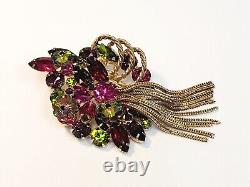 Vintage Large Alice Caviness Brooch Pink Green Watermelon Rhinestone Rivolis