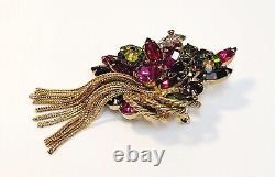 Vintage Large Alice Caviness Brooch Pink Green Watermelon Rhinestone Rivolis