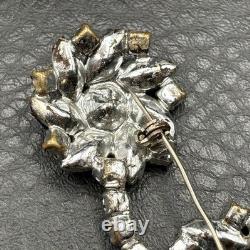 Vintage Large Blue AB Green Crystal Rhinestone Flower Brooch Pin