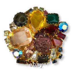 Vintage Large Brooch Pin Faceted and Cabochon Rhinestones