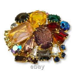 Vintage Large Brooch Pin Faceted and Cabochon Rhinestones